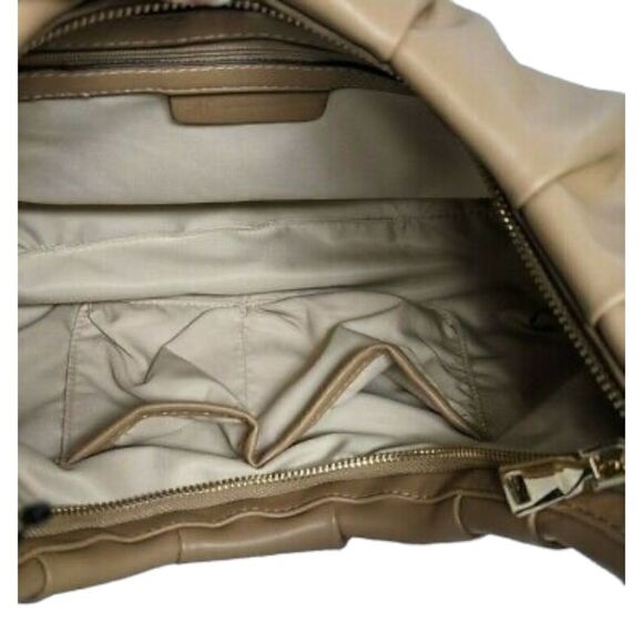 NWT INC Kj wedge faux-leather snake trim women's hobo shoulder bag CAMEL - Picture 5 of 7